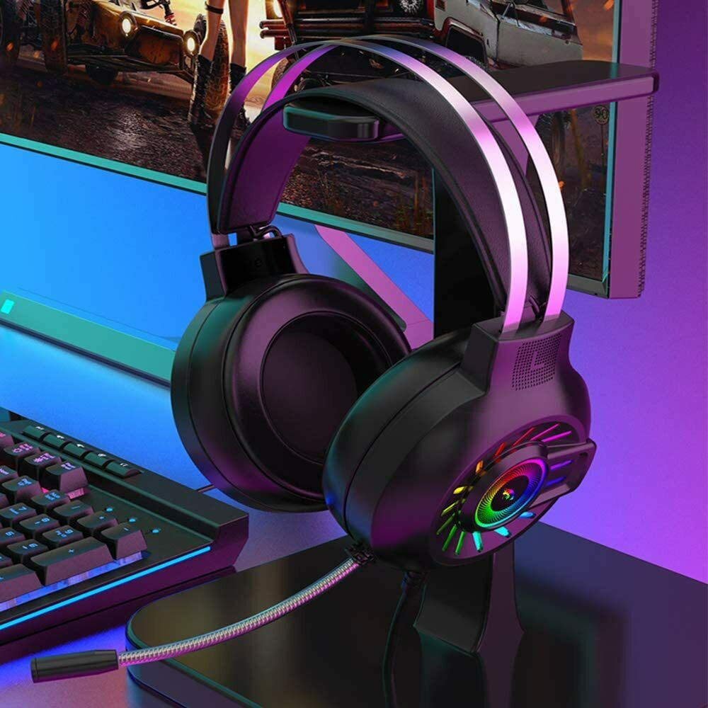 Gaming Work Music Antlers Cat Ears Headset with Noise Cancelling Surround Sound RGB Backlight Mic for PC Mac Nintendo PS4 PS5 Xbox One Mobile Phone