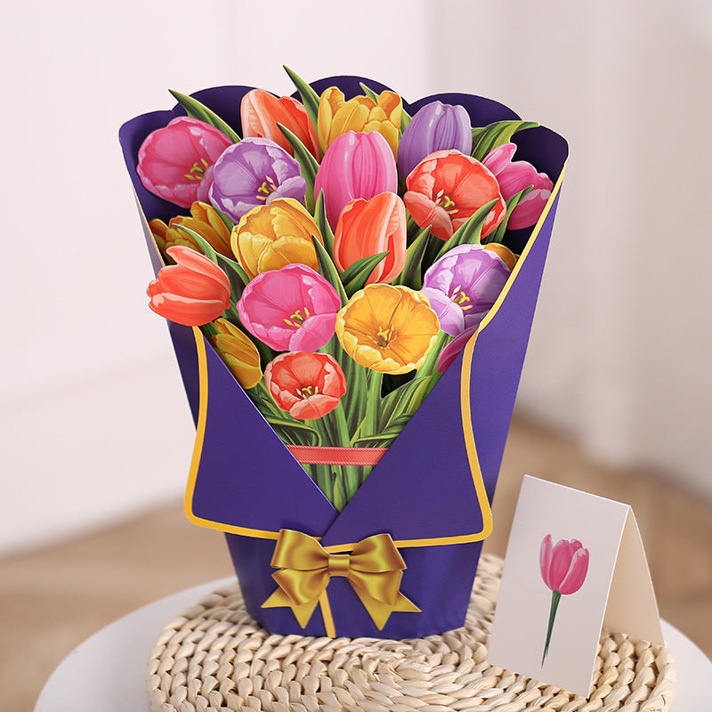 3D Large Paper Pop-Up Music Light Flower Rose Sunflower Tulip Bouquet Greeting Graduation Heart Mothers Day Card with Envelope