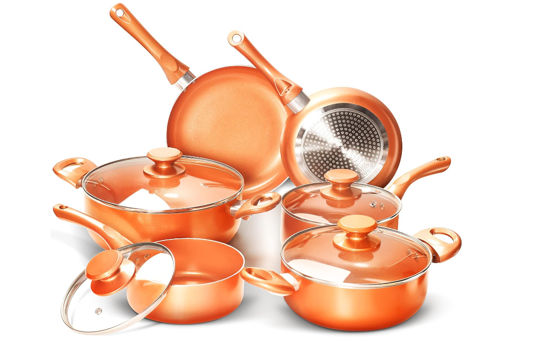 7-15 Piece Multi Color Orange Red Purple Blue Pink White Black Non-Stick Kitchen Cookware Pots and Pans Sets