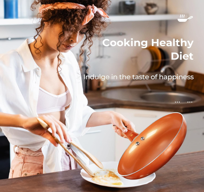 7-15 Piece Multi Color Orange Red Purple Blue Pink White Black Non-Stick Kitchen Cookware Pots and Pans Sets