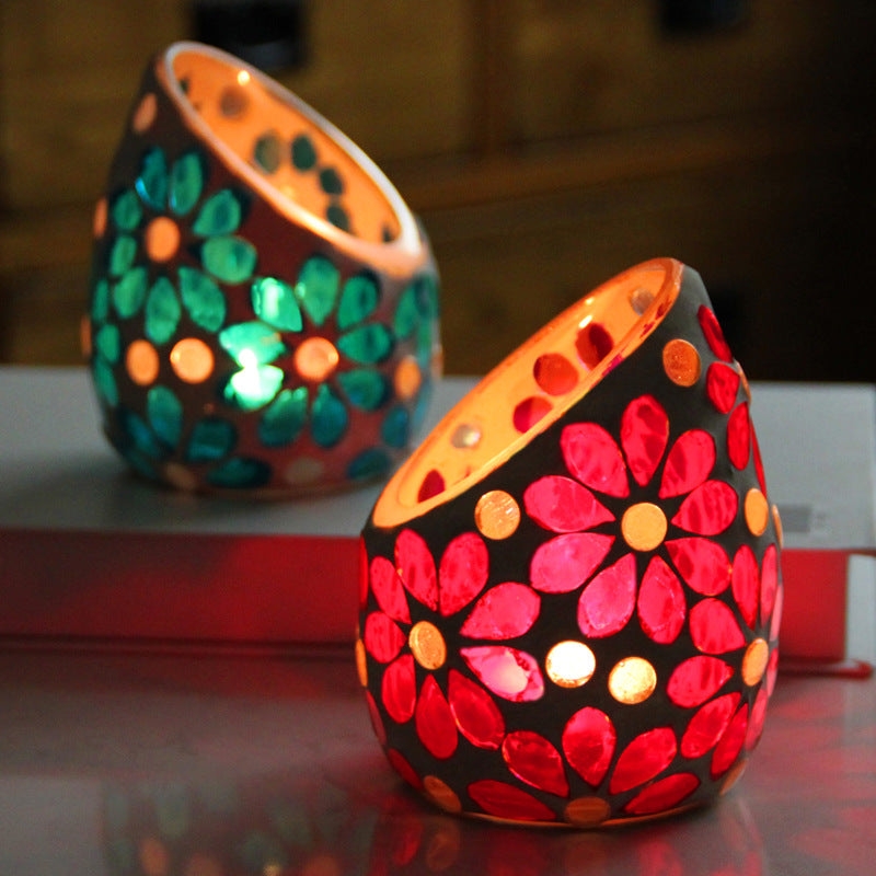 Aromatherapy Cup Handmade Flower Oblique Glass Mosaic Candle Holder