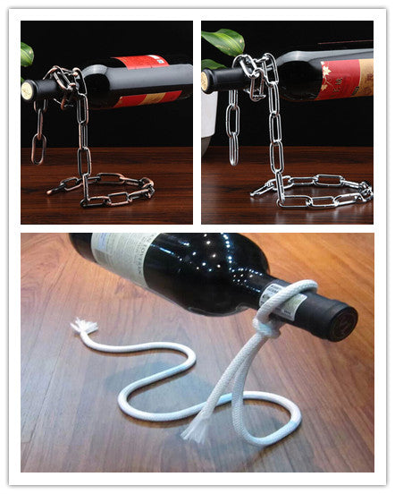 Floating Suspended Pearl Metal Chain Rope Wine Liquor Rack Bottle Holder