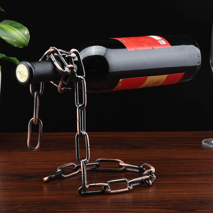 Floating Suspended Pearl Metal Chain Rope Wine Liquor Rack Bottle Holder