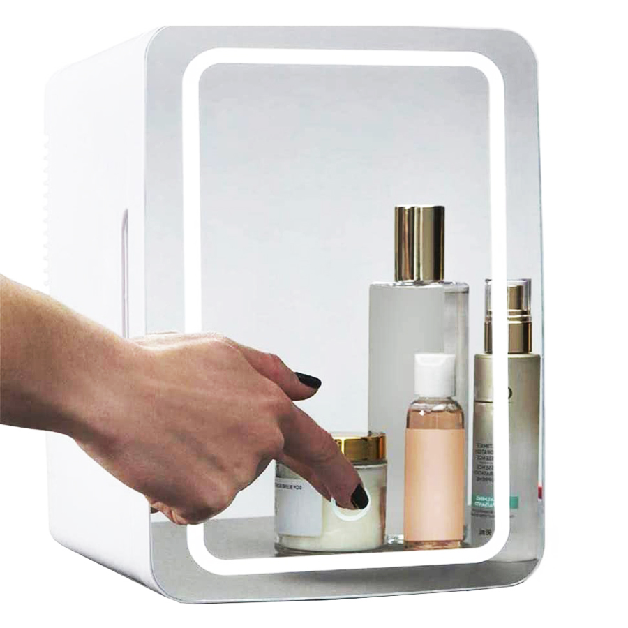 Beauty LED Makeup Skincare Mirror Mini Fridge with Touch-Control Light