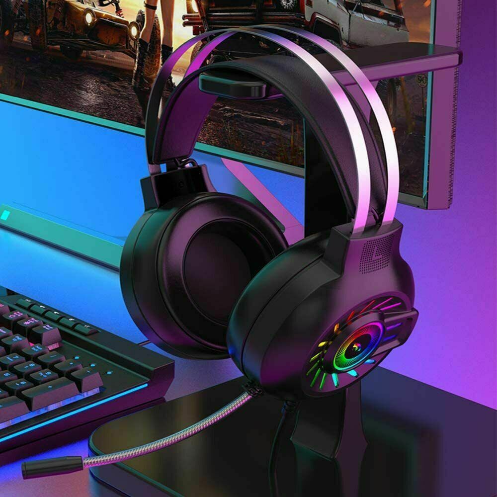 Gaming Work Music Antlers Cat Ears Headset with Noise Cancelling Surround Sound RGB Backlight Mic for PC Mac Nintendo PS4 PS5 Xbox One Mobile Phone
