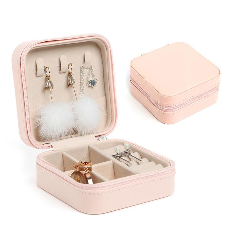 Portable Happy Travel Smiley Face Leather Multi Compartment Jewelry Box
