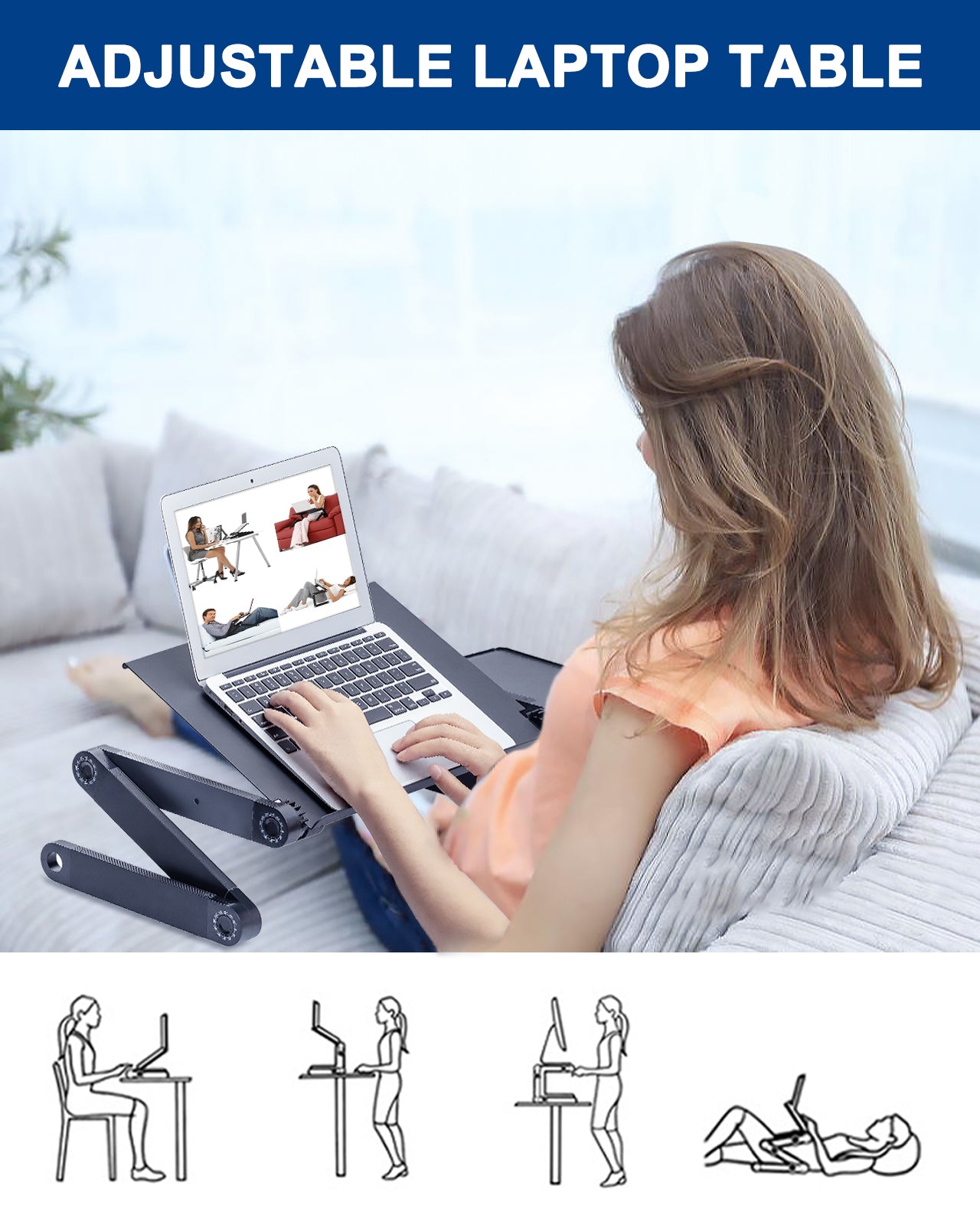 Adjustable Laptop Computer Ergonomical Workstation Desk Stand with 2 CPU Cooling USB Fans with Mouse Pad and Book Stand
