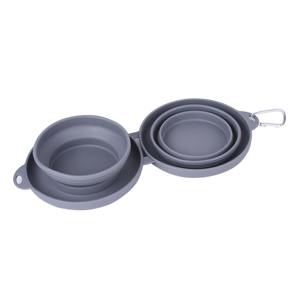 Rubber Cat and Dog Foldable Feeding Portable Double Bowls