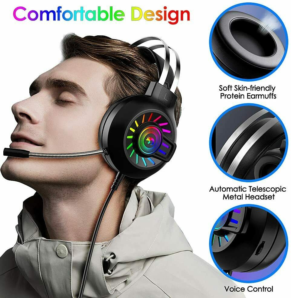 Gaming Work Music Antlers Cat Ears Headset with Noise Cancelling Surround Sound RGB Backlight Mic for PC Mac Nintendo PS4 PS5 Xbox One Mobile Phone