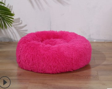 Plush Soft Fur Adorable Washable Durable Fabric Round Calming Pet bed For Cats and Dogs