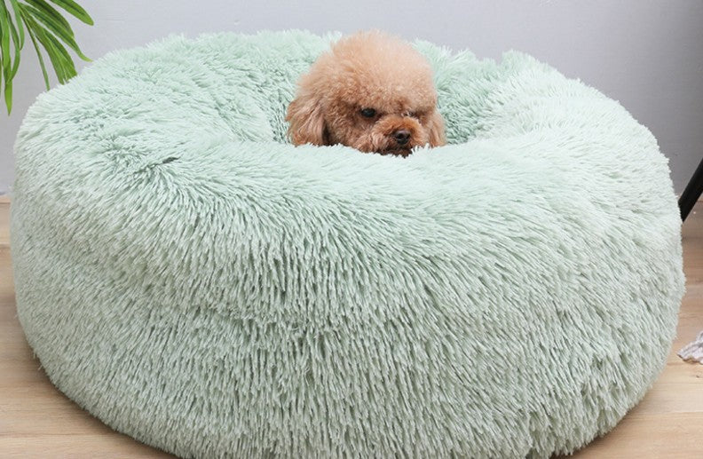 Plush Soft Fur Adorable Washable Durable Fabric Round Calming Pet bed For Cats and Dogs
