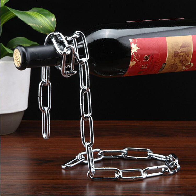 Floating Suspended Pearl Metal Chain Rope Wine Liquor Rack Bottle Holder
