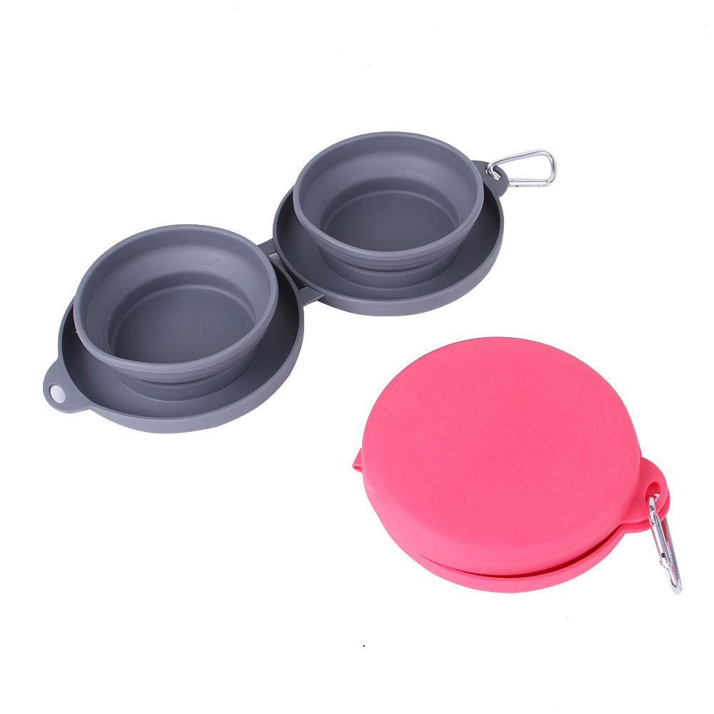 Rubber Cat and Dog Foldable Feeding Portable Double Bowls