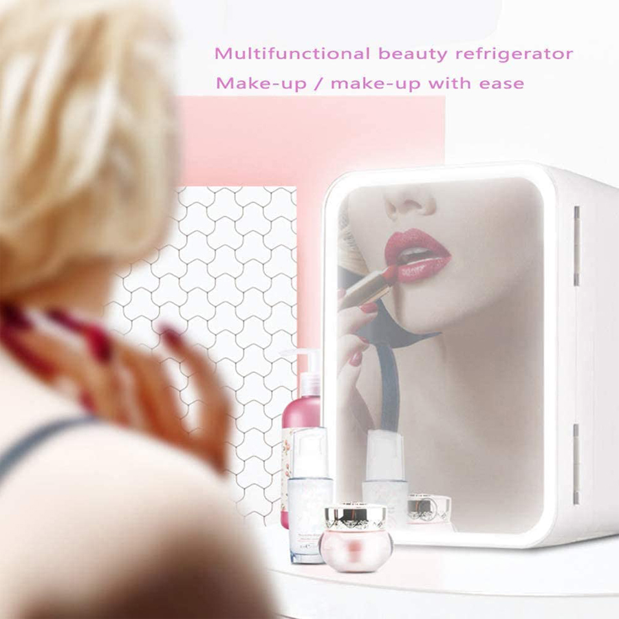 Beauty LED Makeup Skincare Food Snacks Drinks Mirror Mini Portable Fridge for Kitchen Room with Touch-Control Light
