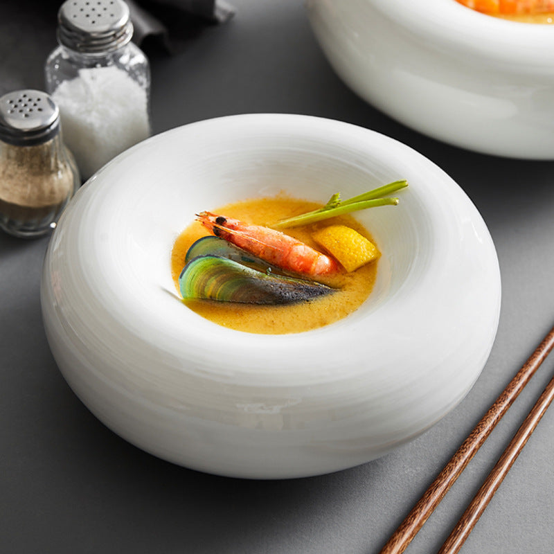 Artistic Conception Insulated Fun Round Thick Black White Ceramic Porcelain Dish Soup Ceral Bowls