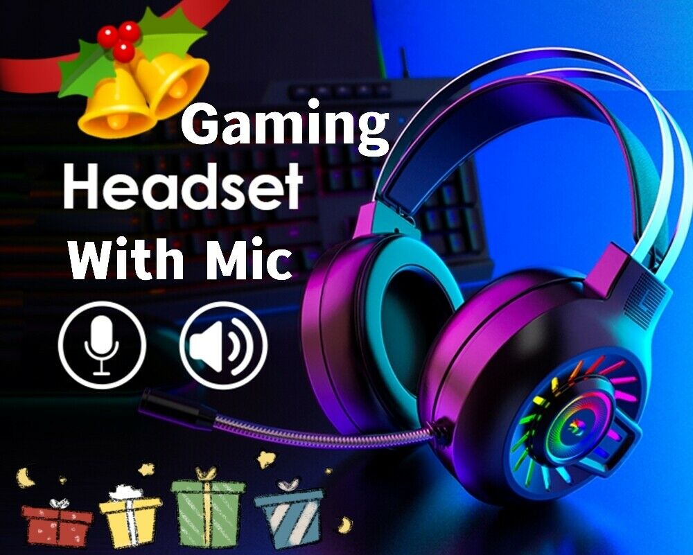 Gaming Work Music Antlers Cat Ears Headset with Noise Cancelling Surround Sound RGB Backlight Mic for PC Mac Nintendo PS4 PS5 Xbox One Mobile Phone