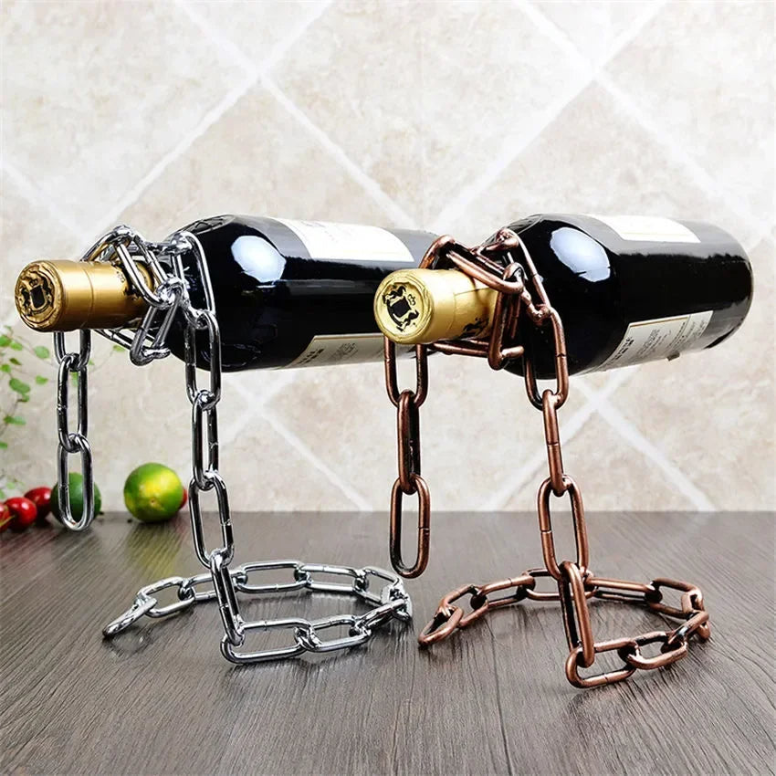 Floating Suspended Pearl Metal Chain Rope Wine Liquor Rack Bottle Holder