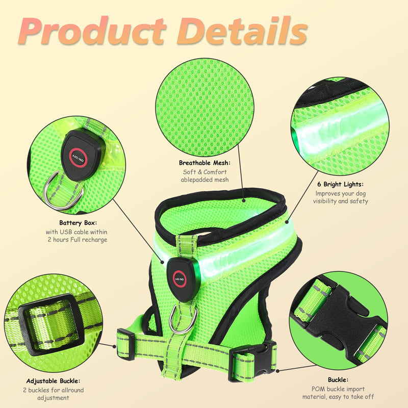 Rechargeable LED USB Charging Mesh Lighted Dog Harness