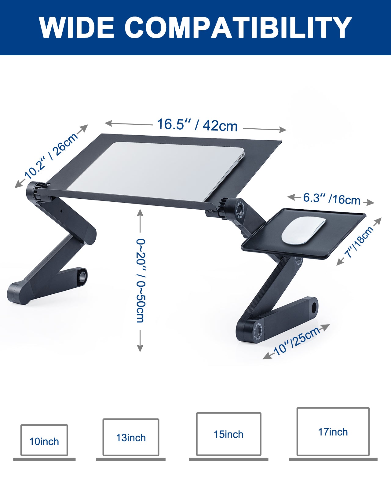 Adjustable Laptop Computer Ergonomical Workstation Desk Stand with 2 CPU Cooling USB Fans with Mouse Pad and Book Stand