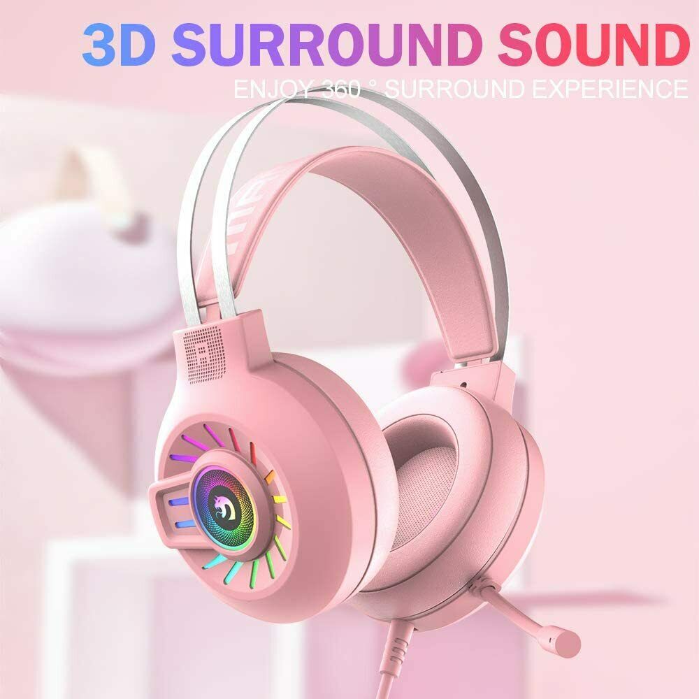 Gaming Work Music Antlers Cat Ears Headset with Noise Cancelling Surround Sound RGB Backlight Mic for PC Mac Nintendo PS4 PS5 Xbox One Mobile Phone