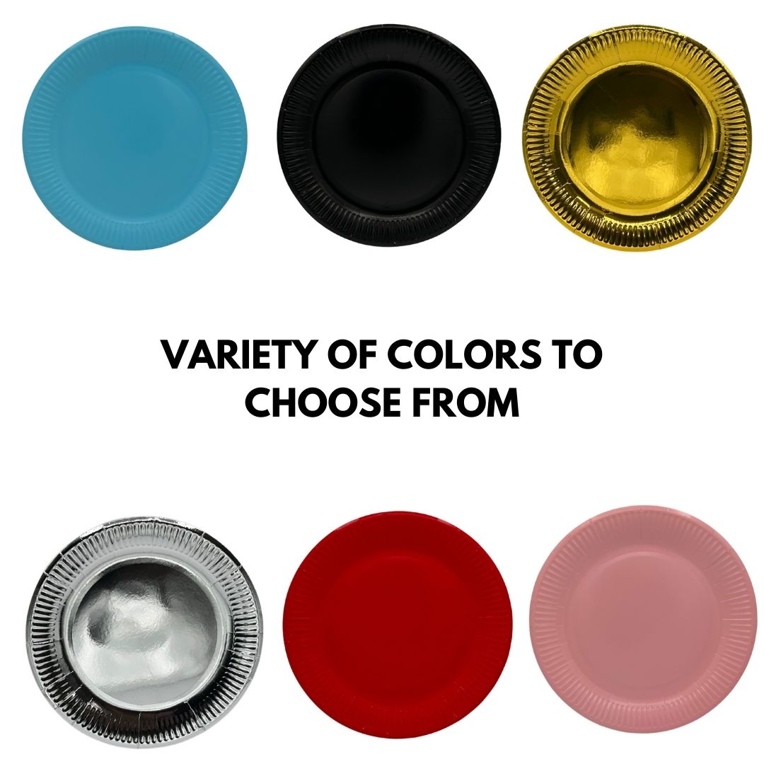 Disposable Eco-Friendly Party Event Black Blue Pink Red Gold Silver White 9" Paper Plates for Craft Scrapbooking Assorted Colors 20 Pack