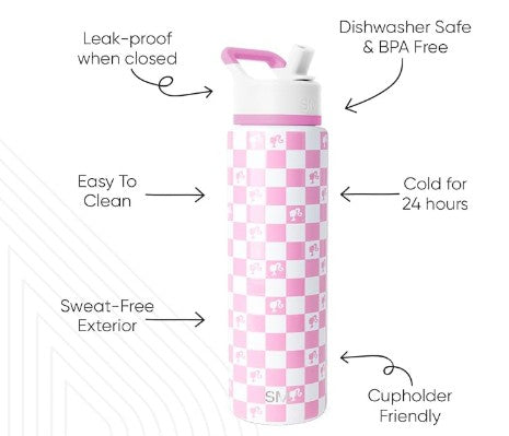 Barbie 24 OZ Tumbler Stainless Steel Vacuum Insulated Water Drinking Bottles with Lid and Straws