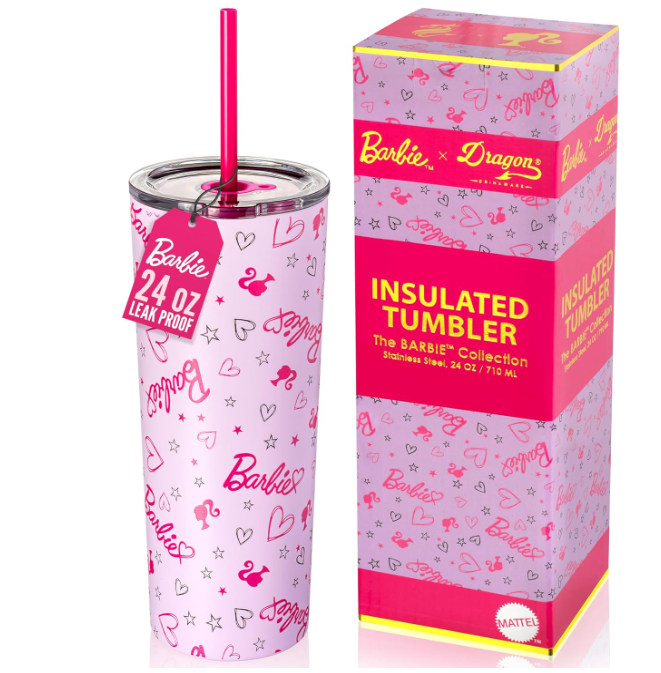 Barbie 24 OZ Tumbler Stainless Steel Vacuum Insulated Water Drinking Bottles with Lid and Straws