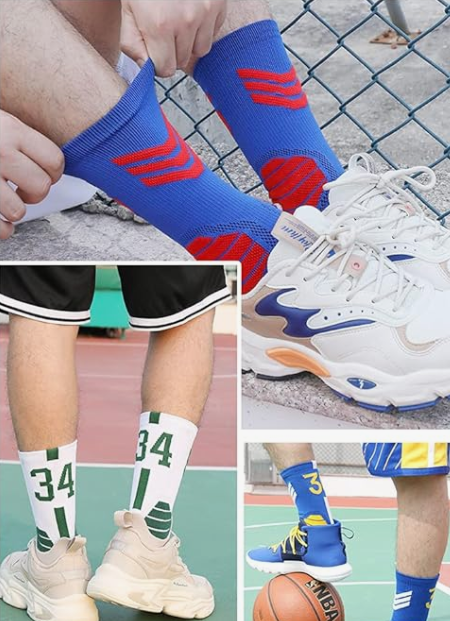 Basketball Running Sneaker Sports Graphic Athletic Player Numbers Team Spirit Colors Crew Socks for Boys, Girls, Men, Women 2 Pack