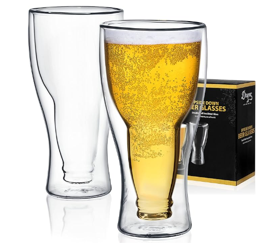 Clear Iridescent Double Wall Insulated Freezable Upside-Down Design Beer Pub Mugs Glasses- 2 Pack