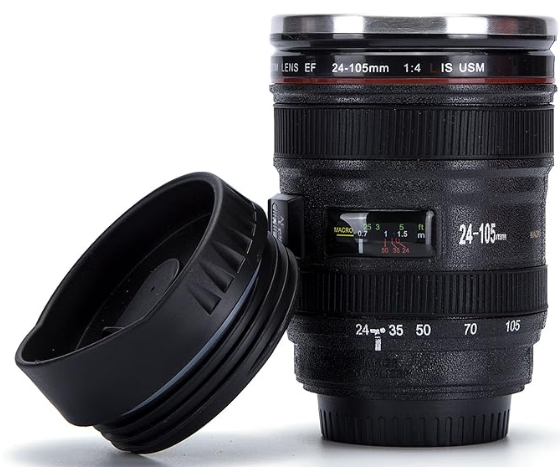 Stainless steel Insulated Camera Lens Coffee Tea Beverage Travel Thermos Mug with Lid and Spoon
