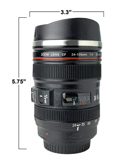 Stainless steel Insulated Camera Lens Coffee Tea Beverage Travel Thermos Mug with Lid and Spoon
