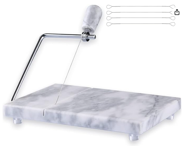 Polished Marble Cheese Slicer Board for Cut Block Cheeses, Butter, Meats