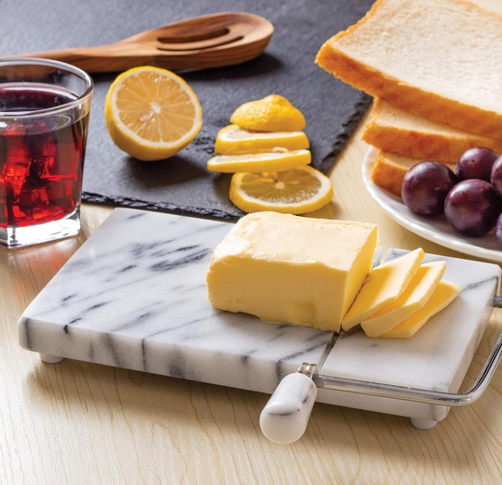 Polished Marble Cheese Slicer Board for Cut Block Cheeses, Butter, Meats