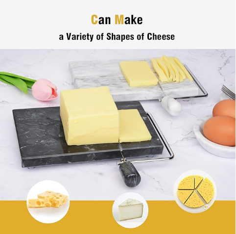 Polished Marble Cheese Slicer Board for Cut Block Cheeses, Butter, Meats