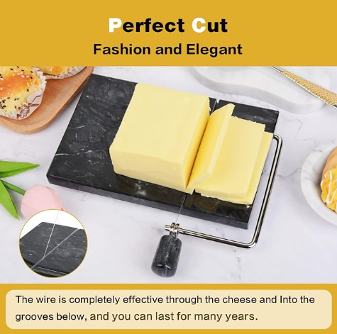 Polished Marble Cheese Slicer Board for Cut Block Cheeses, Butter, Meats