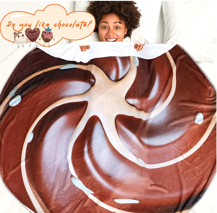 Fun Realistic Round Flannel Fleece Linen Food Pizza Donut Cookie Egg Chocolate Designed Novelty Throw Bedding Couch Sofa Bed Spread Picnic Pool BeachBlankets