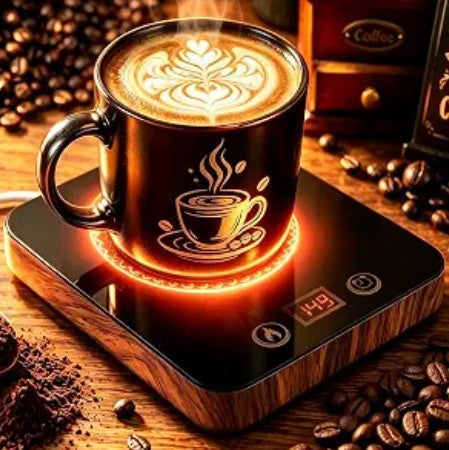 Coffee Tea Candle Soup Mug Cup Fast Heating Warmer with 7 LED Color Lights Cat Wood High Fastest Heating Temperature, Auto Switch for Desk Kitchen for 12 hours