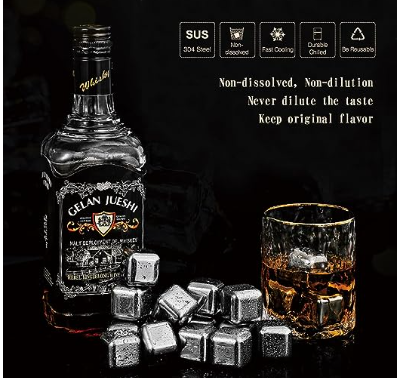 Stainless Steel Ice Cubes Reusable Heart Bullet Round Balls Chilling Stones with Stainless Steel Tong Set
