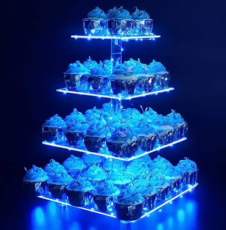 4 Tier Cupcake Stand Acrylic Tower Display with Colorful LED Light Premium Dessert Tree Tower for Birthday Weddings Party Events