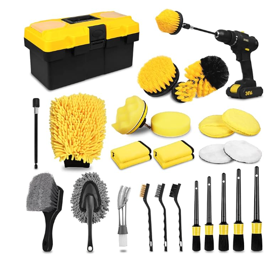 27Pcs Car Auto Wash Cleaning Detailing Drill Brush Kit Set for Auto Interior and Exterior with Accessories