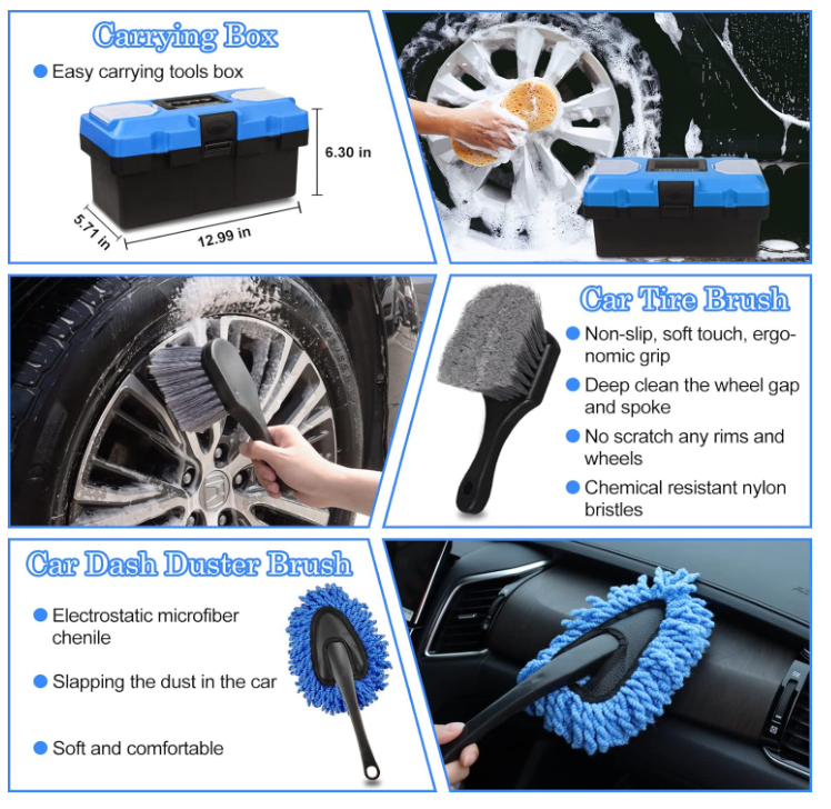 27Pcs Car Auto Wash Cleaning Detailing Drill Brush Kit Set for Auto Interior and Exterior with Accessories
