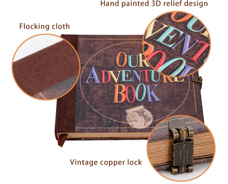 Adventure Book Scrapbook Photo Album Retro Style Embossed Letter Cover Travel Diary Journal Scrap Book Kit For Couples,