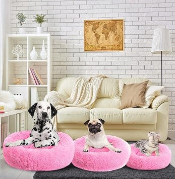 Plush Soft Fur Adorable Washable Durable Fabric Round Calming Pet bed For Cats and Dogs