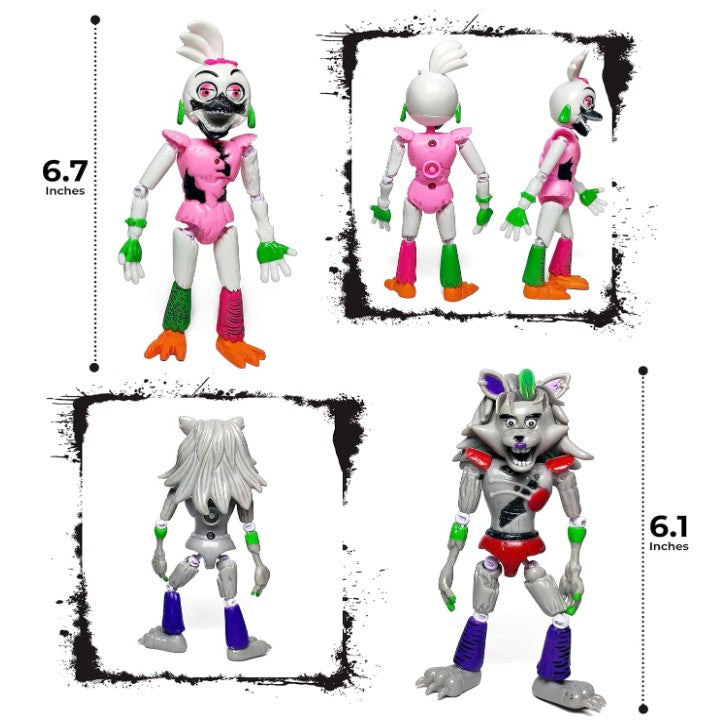 8 - 18 Piece Inspired by Game Five Night Toys Ultimate Custom Night FNAF Action Figures Sets Withered Bonnie, Orville, Mangle, Gator, Happy Frog, Roxanne Wolf, Chica, and Music Man Freddy All the Characters Toys