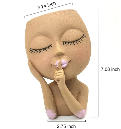 Cute Face Head Unique Planter Succulent Resin Indoor Outdoor Flowerpot Garden Decoration with Drain Holes