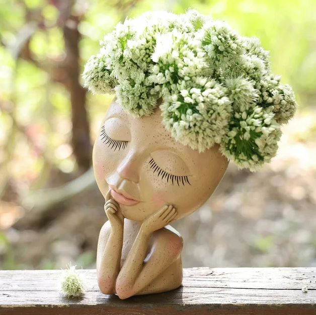 Cute Face Head Unique Planter Succulent Resin Indoor Outdoor Flowerpot Garden Decoration with Drain Holes