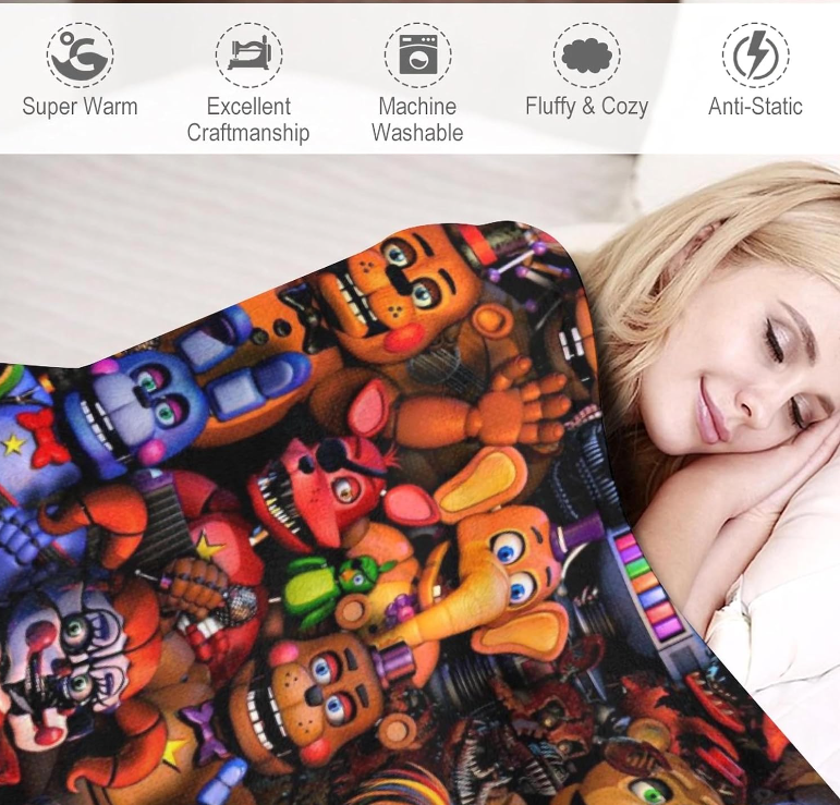 Five Nights at Freddy Fnaf Movie Soft Warm Fleece Flannel Linen Throw Couch Chair Bed Spread Blanket
