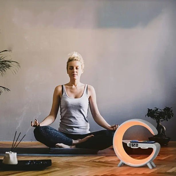 4 in 1 Atmosphere New Intelligent LED Wireless Bluetooth Speaker Alarm Clock I Phone Charger Sleep Assist Smart Sound Music Night Lamp Machine