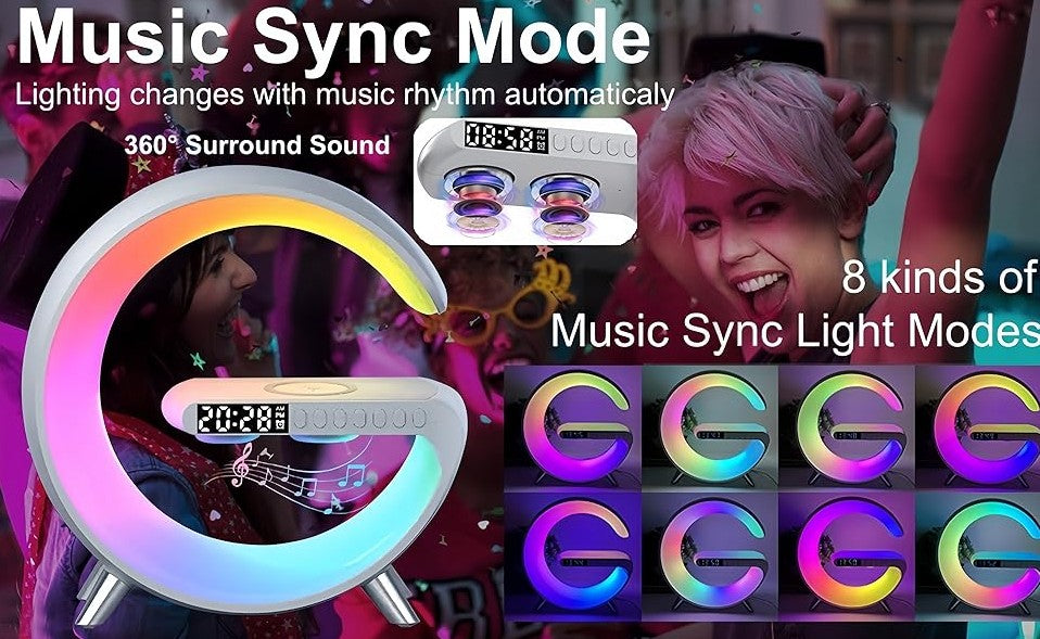 4 in 1 Atmosphere New Intelligent LED Wireless Bluetooth Speaker Alarm Clock I Phone Charger Sleep Assist Smart Sound Music Night Lamp Machine