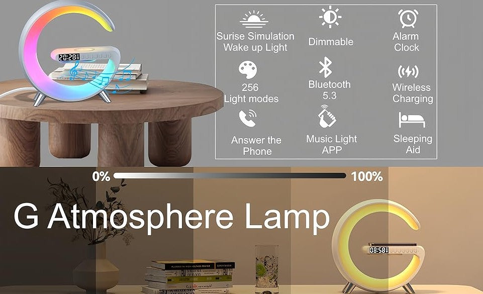 4 in 1 Atmosphere New Intelligent LED Wireless Bluetooth Speaker Alarm Clock I Phone Charger Sleep Assist Smart Sound Music Night Lamp Machine